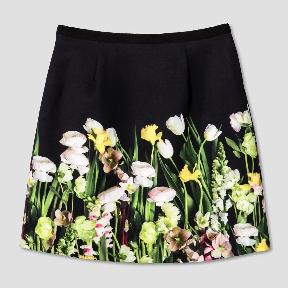Victoria Beckham Women's Black Satin Photo TOP+Skirt FLORAL Tulip S,M,L,1X - Picture 3 of 5